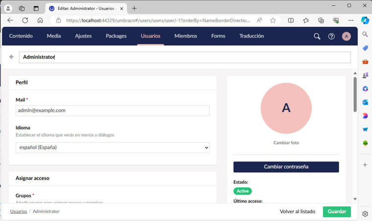Usuario seleccionando Español (España)
